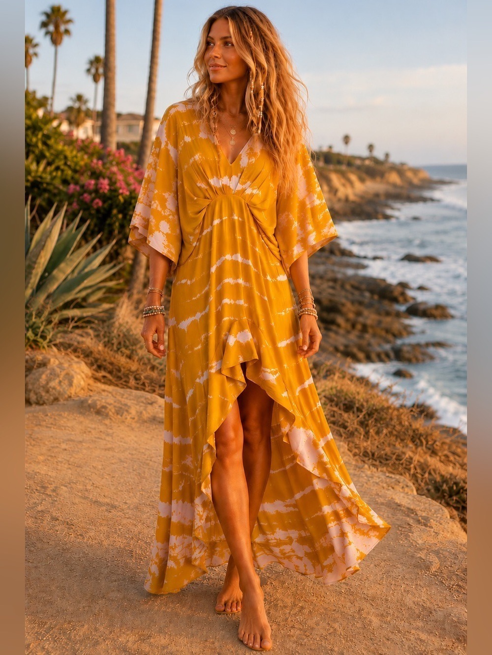 Young Fabulous & Broke Tie Dye Maxi Dress Boho Beachy Hi Lo Hem Fit Small